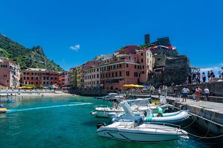 Vernazza, Italy - June 3, 2019 : Vernazza is one of the five towns that make up the Cinque Terre region. Vernazza and remains one of the truest fishing villages on the Italian Riviera.のeditorial素材