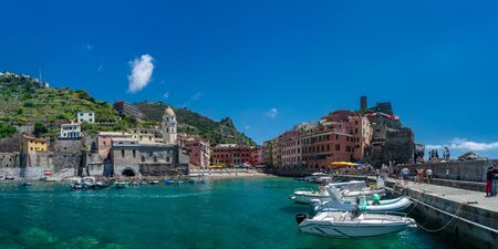 Vernazza, Italy - June 3, 2019 : Vernazza is one of the five towns that make up the Cinque Terre region. Vernazza and remains one of the truest fishing villages on the Italian Riviera.のeditorial素材