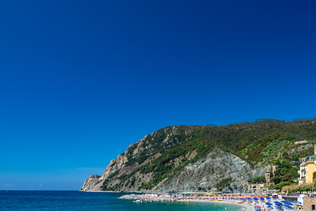 Monterosso al Mare, Italy - June 3, 2019 : Monterosso al Mare is a town in the province of La Spezia. It is one of the five villages in Cinque Terre. It is located at the center of a small natural gulf, protected by a small artificial reef.のeditorial素材