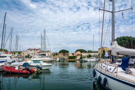 Port Grimaud, France - June 11, 2019 : Port Grimaud, the Venice of Provence, seaside town created by...