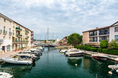 Port Grimaud, France - June 11, 2019 : Port Grimaud, the Venice of Provence, seaside town created by...