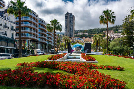 Monte Carlo, Monaco - June 13, 2019 : Casino square in Monaco, and garden with lot s of flowers and...