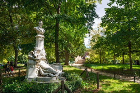 Paris, France - August 29, 2019: Parc Monceau is a public park situated in the 8th arrondissement of Paris. At the main entrance is a rotunda. The park covers an area of 8.2 hectares.のeditorial素材