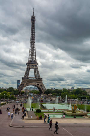 Paris, France - August 29, 2019: The Eiffel Tower in Paris, France, one of the most iconic landmarks of Paris, France and Europe.のeditorial素材