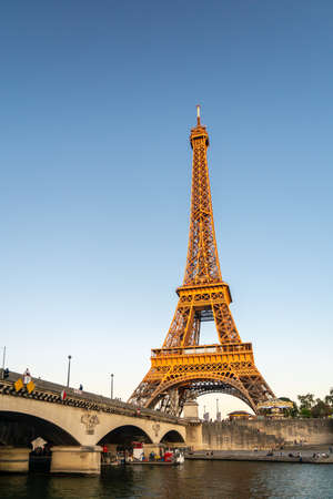 Paris, France - August 29, 2019: The Eiffel Tower in Paris, France, one of the most iconic landmarks...
