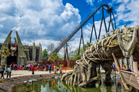 Wavre, Belgium - May 14, 2021: People enjoying their day at Walibi Belgium. This is the new game, Kondaa, highest and fastest coaster in Benelux.のeditorial素材