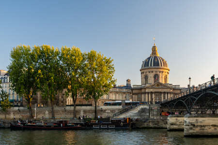 Paris, France - August 29, 2019: Building of Institute of France in Paris, which houses French Academy of Sciences, founded in 1666 by Louis XIV. One of the first academies of Sciences in the world.のeditorial素材