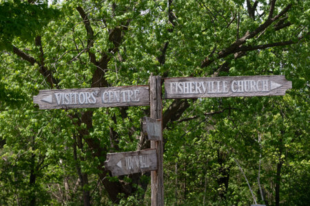 Toronto, ON, Canada â May 15, 2022: Street sign in  the open-air heritage museum Black Creek Pioneer Village in Toronto, Ontario, Canadaのeditorial素材