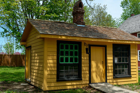 Toronto, ON, Canada â May 15, 2022: View the over forty 19th-century buildings in the open-air heritage museum Black Creek Pioneer Village in Toronto, Ontario, Canada. The village is a recreation of life in 19th-century Ontario and gives an idea of how のeditorial素材