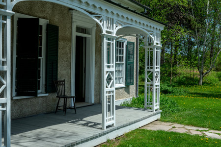 Toronto, ON, Canada â May 15, 2022: View the over forty 19th-century buildings in the open-air heritage museum Black Creek Pioneer Village in Toronto, Ontario, Canada. The village is a recreation of life in 19th-century Ontario and gives an idea of how のeditorial素材
