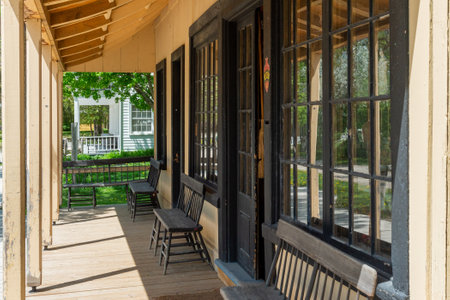 Toronto, ON, Canada â May 15, 2022: View at the Post Office Telegraph in the open-air heritage museum Black Creek Pioneer Village in Toronto, Ontario, Canada. The village is a recreation of life in 19th-century Ontario and gives an idea of how rural Ontのeditorial素材