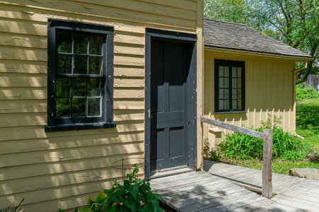 Toronto, ON, Canada â May 15, 2022: View the over forty 19th-century buildings in the open-air heritage museum Black Creek Pioneer Village in Toronto, Ontario, Canada. The village is a recreation of life in 19th-century Ontario and gives an idea of how のeditorial素材