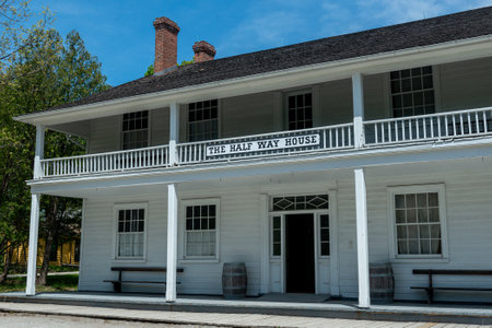 Toronto, ON, Canada â May 15, 2022: View the over forty 19th-century buildings in the open-air heritage museum Black Creek Pioneer Village in Toronto, Ontario, Canada. The village is a recreation of life in 19th-century Ontario and gives an idea of how のeditorial素材