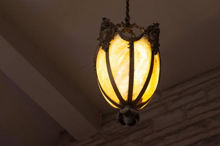 Toronto, ON, Canada - December 20, 2022: Retro chandelier in Casa Loma castle in Toronto. The place is part of the Canadian National Heritage and a tourist attraction.のeditorial素材