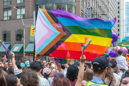 Toronto, ON, Canada â June 26, 2022: Rainbow flag at the 2022 Annual Pride Parade of Pride Month in Toronto Downtownのeditorial素材