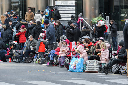 Toronto, ON, Canada â November 17, 2019: Peoples have a sit and wait the start  of the Toronto Santa Claus Parade in Downtownのeditorial素材