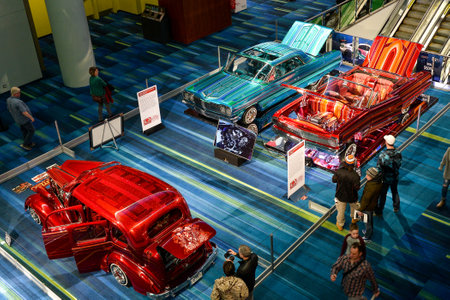 Toronto, ON,  Canada - February 15, 2019:Visitors view cars presented at the exhibition during the Canadian International Auto Show 2019 at Metro Toronto Convention Center in Toronto, Canada.のeditorial素材