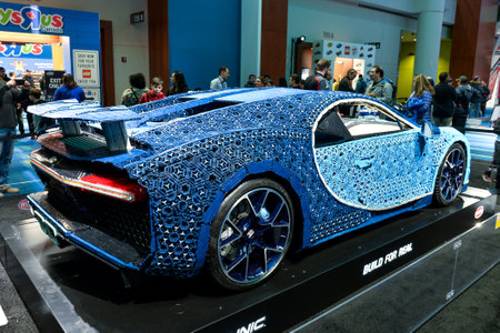 Toronto, ON,  Canada - February 15, 2019: Presentation of LEGO Technic Bugatti Chiron with the engine  made up of more than 6,000 LEGO Technic gear wheels and cross axles and 2,304 LEGO Power Function Motors can produce a top speed of about 18 mph during のeditorial素材