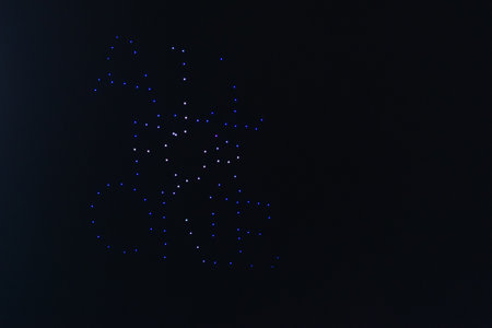 Toronto, ON, Canada - Match 23:  Drone performance in air during the 2023 MLS Regular Season match between Toronto FC (Canada) and  Columbus Crew (USA) at BMO Field in Toronto, Canada (Score 1:1)のeditorial素材
