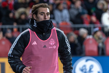 Toronto, ON, Canada - Match 23:  Jordan Perruzza #77 forward of the Toronto FCwarms-up during the...