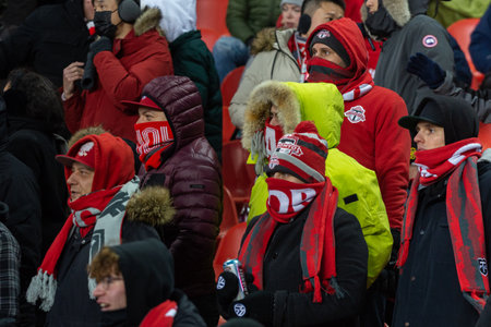 Toronto, ON, Canada - Match 18, 2023:     Toronto FC fans during the match between Toronto FC (Canada) and Inter Miami FC (USA) at BMO Field in Toronto, Canada.  MLS Regular Season.のeditorial素材