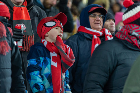 Toronto, ON, Canada - Match 18, 2023:     Toronto FC fans during the match between Toronto FC (Canada) and Inter Miami FC (USA) at BMO Field in Toronto, Canada.  MLS Regular Season.のeditorial素材