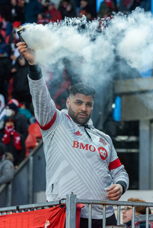 Toronto, ON, Canada - April 1:  Toronto FC fans  during the 2023 MLS Regular Season match between Toronto FC (Canada) and  Charlotte FC (USA) at BMO Field in Toronto, Canada (Score 2:2)のeditorial素材