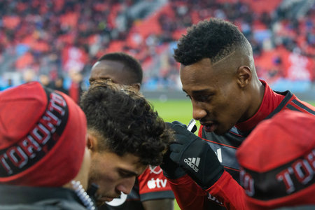 Toronto, ON, Canada - April 1:  Mark-Anthony Kaye #14 midfielder of the Toronto FC before the 2023 MLS Regular Season match between Toronto FC (Canada) and  Charlotte FC (USA) at BMO Field in Toronto, Canada (Score 2:2)のeditorial素材