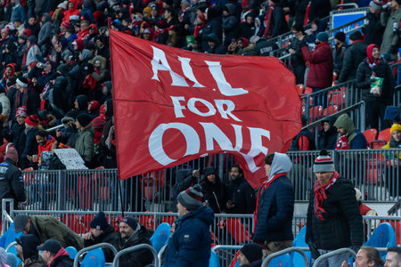Toronto, ON, Canada - April 1:  Toronto FC fans  during the 2023 MLS Regular Season match between Toronto FC (Canada) and  Charlotte FC (USA) at BMO Field in Toronto, Canada (Score 2:2)のeditorial素材
