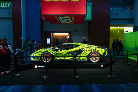 Toronto, ON, Canada - February 21, 2023:  LEGO Group introduces a life-sized model of a Lamborghini SIAN FKP 37, constructed with more than 400,000 LEGOÂ® TechnicTM pieces at the 2023 Canadian International AutoShow (Feb. 17-26)のeditorial素材