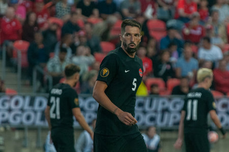 Toronto, ON, Canada - June 27, 2023: Steven Vitoria #5 looks at during the  2023 Concacaf Gold Cup match between national team of Canada and Guadeloupe (Group D) (Score 2:2)のeditorial素材