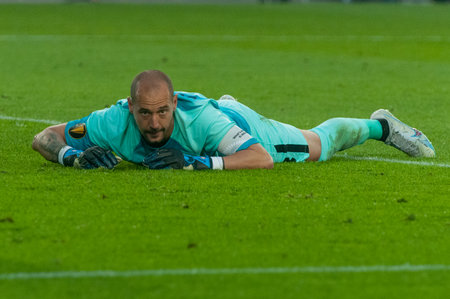Toronto, ON, Canada - June 27, 2023: Goalkeepper of Canada team Milan Borjan (#18() on the field during the 2023 Concacaf Gold Cup match between national team of Canada and Guadeloupe (Group D) (Score 2:2)のeditorial素材