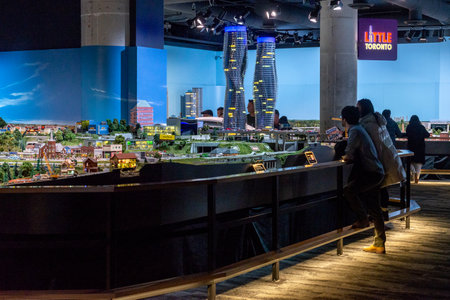 Toronto, ON, Canada - June 4, 2023: Visitors look at the exhibition at miniature attraction of...
