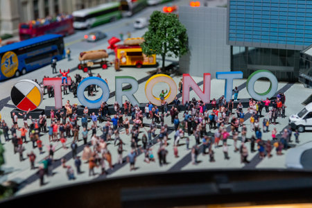 Toronto, ON, Canada - June 4, 2023: View of Toronto sign on a miniature landmark of Canada's famous...