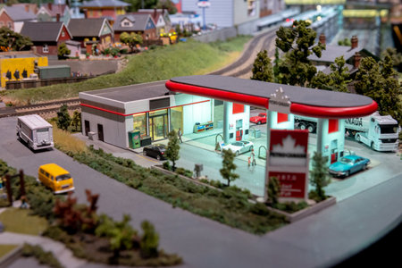 Toronto, ON, Canada - June 4, 2023: View of buildings in Mississauga on a miniature landmark of Canada's famous places at Little Petite Canadaのeditorial素材