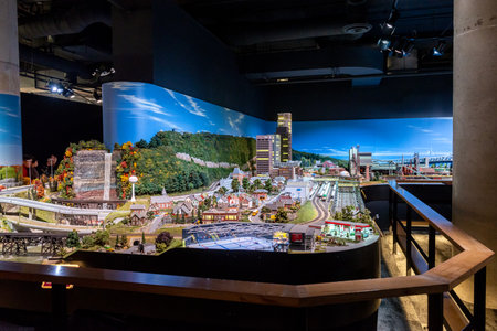 Toronto, ON, Canada - June 4, 2023: View of buildings in Mississauga on a miniature landmark of Canada's famous places at Little Petite Canadaのeditorial素材