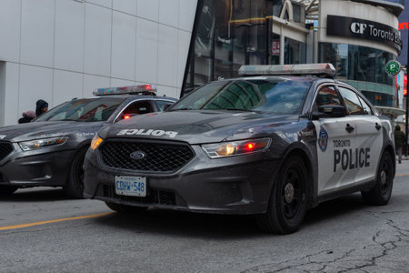 Toronto, ON, Canada - September 4, 2023: A police car patrols the streets of Toronto