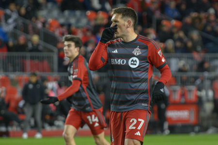 Toronto, ON, Canada -March 23, 2024:     Shane O'Neill #27 defender of the Toronto FC during the MLS Regular Season match between Toronto FC (Canada) and  Atlanta United (USA) at BMO Field (Score 2:0)のeditorial素材