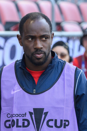 Toronto, ON, Canada - June 27, 2023: Dimitri Ramothe #22 looks at before the 2023 Concacaf Gold Cup match between national team of Canada and Guadeloupe (Score 2:2)のeditorial素材