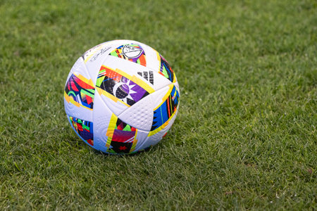 Toronto, ON, Canada - April 20, 2024: Close-up view at the ball during the MLS Regular Season match between Toronto FC (Canada) and New England Revolution (USA) at BMO Fieldのeditorial素材