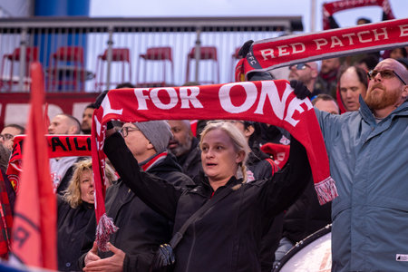 Toronto, ON, Canada - April 20, 2024: Toronto FC fans during the MLS Regular Season match between Toronto FC (Canada) and New England Revolution (USA) at BMO Fieldのeditorial素材