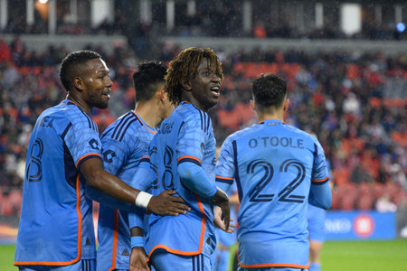 Toronto, ON, Canada - May 11, 2024: Malachi Jones #88 forward of New York City FC celebrates after...