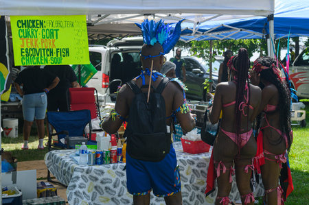 Toronto, ON, Canada - August 5, 2023:  Tent with souvenirs and food from the Caribbean during the Toronto Caribbean Carnivalのeditorial素材