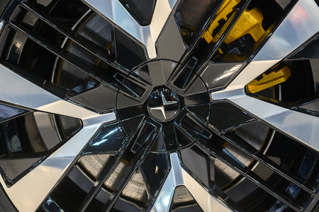 Toronto, ON, Canada - February 14, 2025: A PoleStar emblem is displayed on the wheel of a car during the Canadian International Auto Show 2025.のeditorial素材