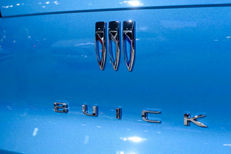 Toronto, ON, Canada - February 14, 2025 Buick emblem is displayed on a car during the Canadian International Auto Show 2025.のeditorial素材