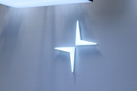 Toronto, ON, Canada - February 14, 2025: Polestar emblem is displayed on the banner during the Canadian International Auto Show 2025.のeditorial素材