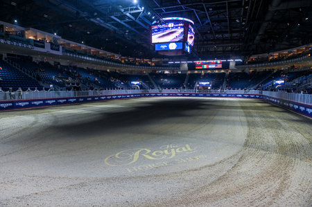 Toronto, ON, Canada - November 14, 2025: Large equestrian arena waiting for an event, featuring the...