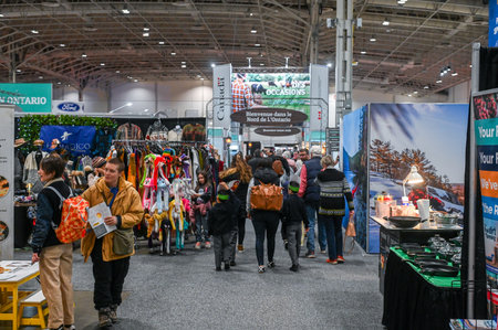 Toronto, ON, Canada - November 14, 2025: People attending the largest indoor agricultural fair and competition, shopping and browsing products at various vendor boothsのeditorial素材