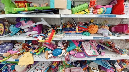 Toronto, ON, Canada - November 27, 2024: View of the toy department in Value Village second-hand...