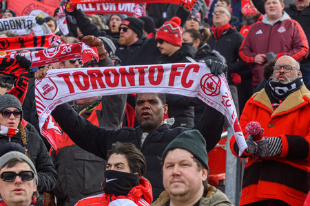 Toronto, ON, Canada - March 14, 2026: A player of Toronto FC and a player of Red Bull New York are...